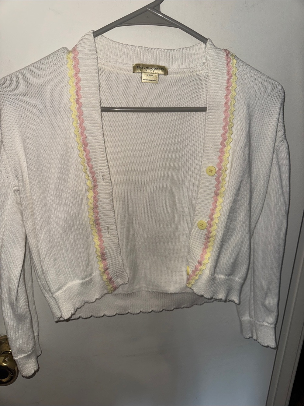Stella McCartney White Cropped Cardigan with Pink & Yellow Trim